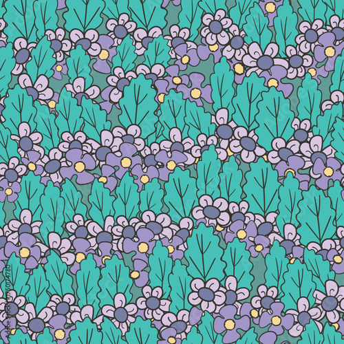 Seamless floral pattern based on traditional folk art ornaments. Colorful flowers on color background. Scandinavian style. Sweden nordic style. Vector illustration. Simple minimalistic pattern.