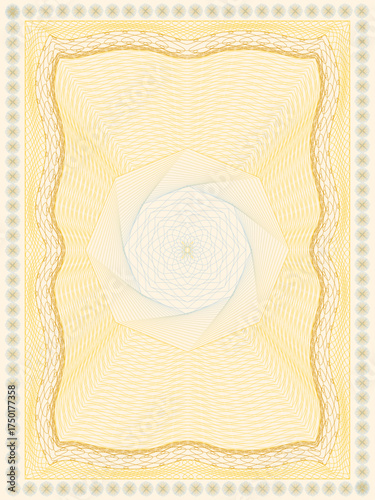 Luxury Guilloche Background with Golden Mandala and Ornate Frame .  Elegant Design for Certificates, Diplomas and Wedding Invitations