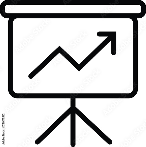 Simple line graph showing upward trend on a presentation whiteboard with tripod stand