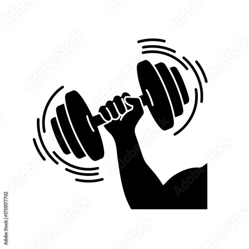 Gym equipment vector art of arm lifting dumbbell shows strength and power