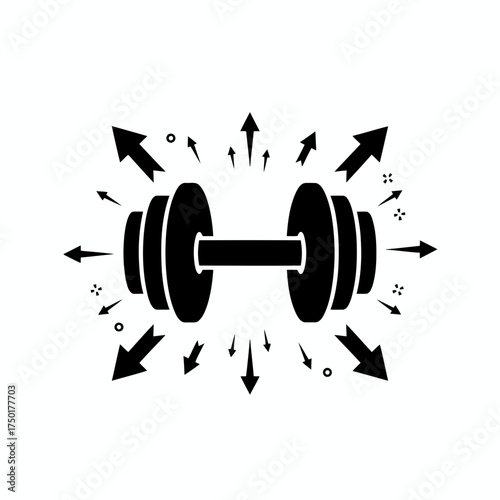 Gym equipment vector art of dumbbell with arrows shows strength and power
