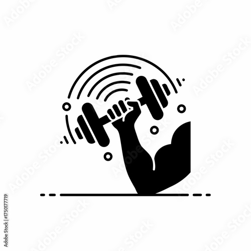 Gym equipment vector art of strong arm lifting dumbbell for fitness concept