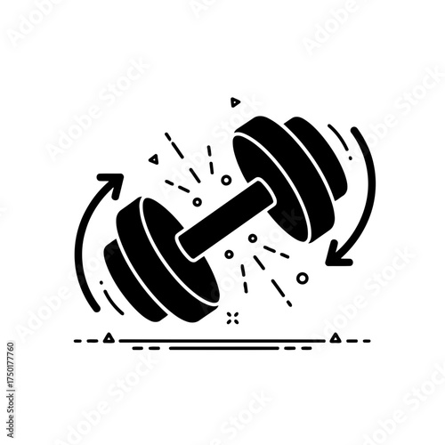 Gym equipment vector art of dumbbell spinning in black color for fitness