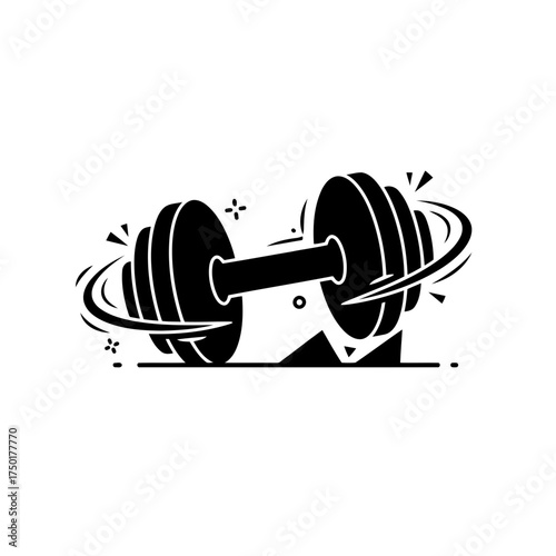 Gym equipment vector art of dumbbell rotating in black color for sport