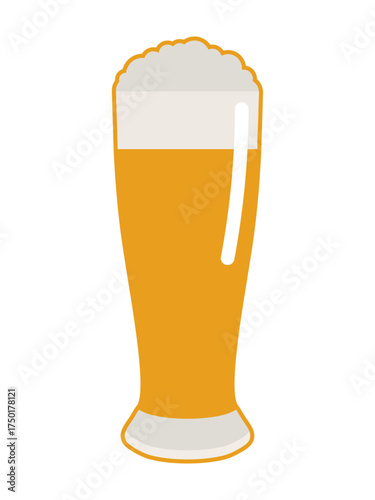 Beer glass with foam, isolated on a white background. Beer mug icon  illustration. Cheer up friend. Glass of beer. Have a beer with your friends. Great for pub menu illustrations. Cold drinks concept.
