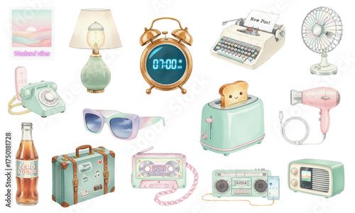 Watercolor Pastel Retro Weekend Vibes Clipart Set