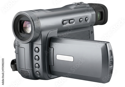 Vintage Handycam Camcorder with Flip-Out LCD Screen – PNG Transparent Background Video Camera Clipart