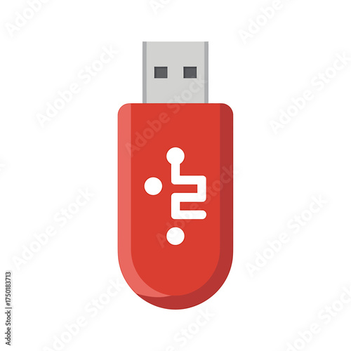 Bright red usb flash drive with digital circuit icon modern data storage device