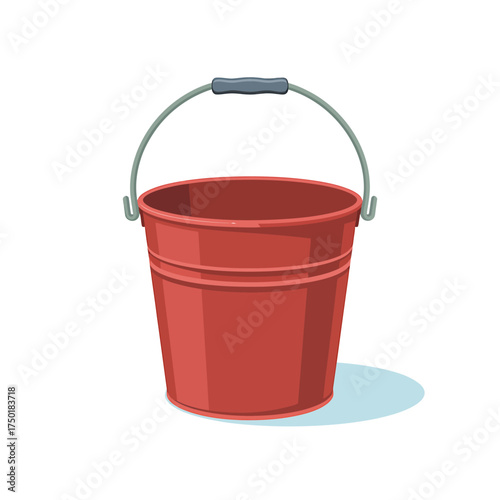 Realistic 3d rendered red metal bucket with handle for cleaning or gardening tasks
