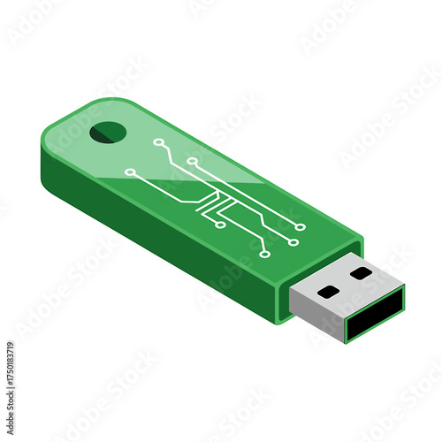 Green usb flash drive with circuit board pattern futuristic technology data storage device