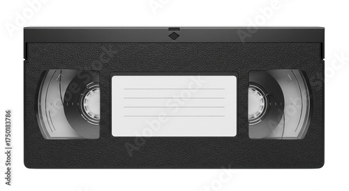 Black VHS videotape cassette with blank label, retro media tape, isolated on transparent background PNG clipart