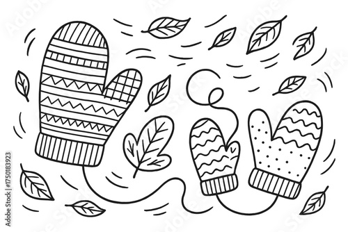 Autumn fashion silhouette icon set. featuring sweaters, mittens, leaves, scarves, and hats