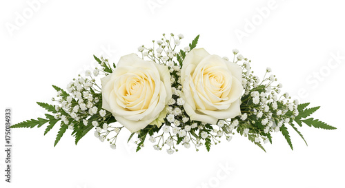 White Roses with Baby’s Breath Floral Arrangement – PNG Transparent Background Wedding Bouquet Clipart