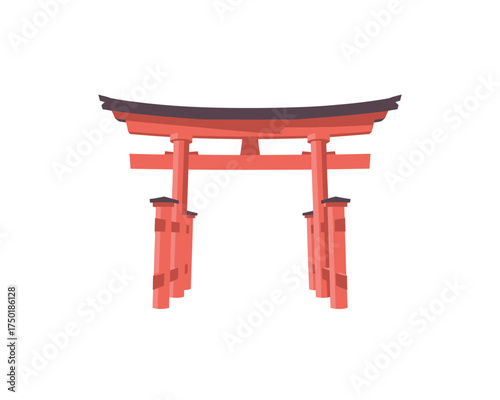 Traditional japanese torii gate in vibrant red color isolated on white background