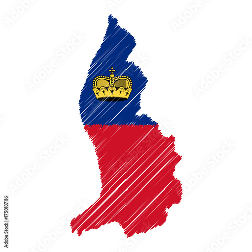 Liechtenstein maps color hand drawn sketch. Vector concept illustration flag, scribble map. Country map for infographic, brochures and presentations isolated on white background. Vector illustration