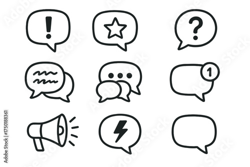 Communication bubbles silhouette icon set. featuring chat, message, notification, question, and announcement symbols