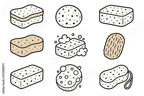 Kitchen cleaning flat icon set. featuring sponges in various shapes and designs