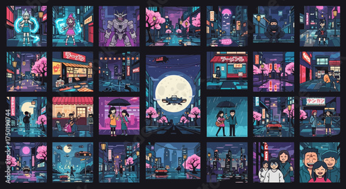 Cyberpunk Tokyo Pixel Art: A Glimpse into a Vibrant Animated Metropolis at Twilight