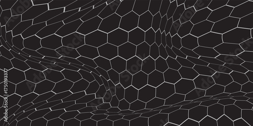 Abstract background with a distorted hexagonal honeycomb pattern. Modern vector design with an optical illusion effect. Perfect for textures, futuristic backgrounds, or unique design elements.