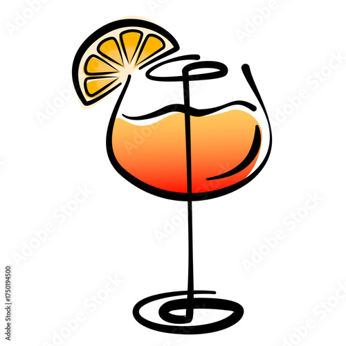 Stylized Cocktail Glass With Orange Slice Sunset Colors for Fun Party Drink Illustration