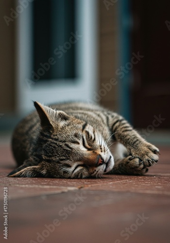 A cute, tired animal caught mid-nap in a very unusual and amusing position, showcasing a need for a humorous break ,animal ,cheerful ,furry
