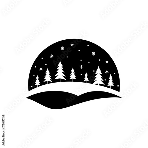 Winter trees and starry night on transparent background