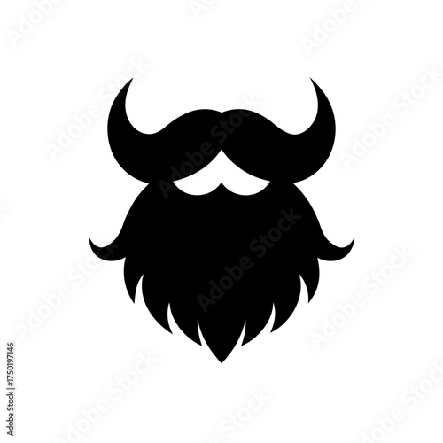 Stylized black beard and mustache on transparent background