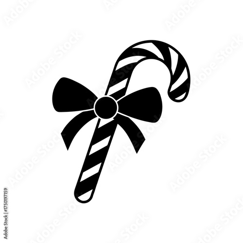 Candy cane with tied ribbon bow on transparent background