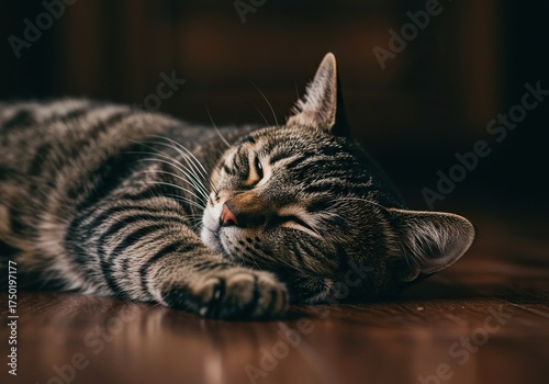 An adorable furball of a cat enjoying a deep and comfortable nap, showcasing tranquility and pure feline relaxation ,mammal ,serenity ,drowsy