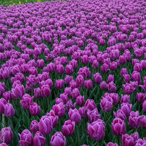 Expansive bed of radiant purple blossoms stretching under natural light, evoking tranquility and horticultural splendor of nature ,natural ,flora ,vibrant