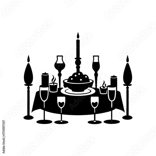 Elegant table setting candles on transparent background