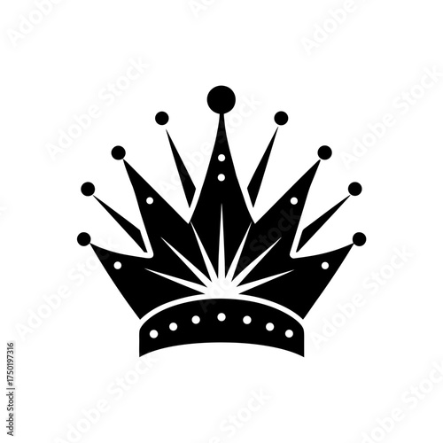 Simple black and white crown on transparent background