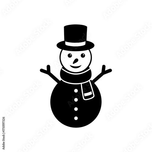 Simple black snowman design on transparent background