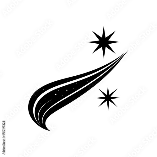 Shooting star with starbursts on transparent background