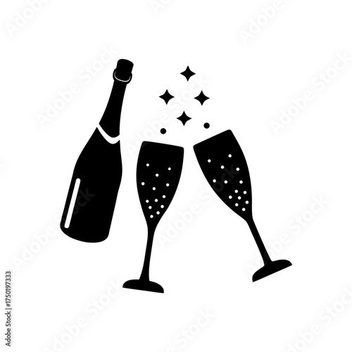Celebration with champagne flutes on transparent background