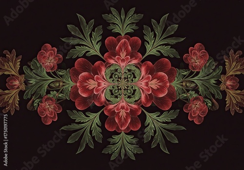 Intricate floral pattern featuring stylized blossoms and delicate leaves, perfect for decorative backgrounds and elegant design projects ,colorful ,swirl ,stylized