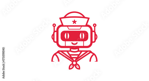 фотографія Red-outlined robot wearing a sailor suit and hat