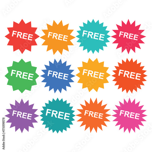 Colorful Free Stickers Promotion Marketing Graphic Resource on White Background