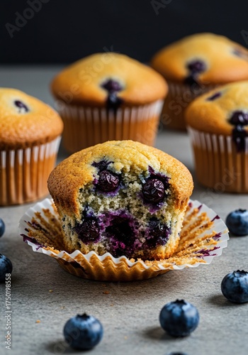 Delicious homemade blueberry muffins with a golden-brown top, bursting with juicy blueberries, perfect for breakfast or a sweet treat ,delicious ,golden brown ,healthy