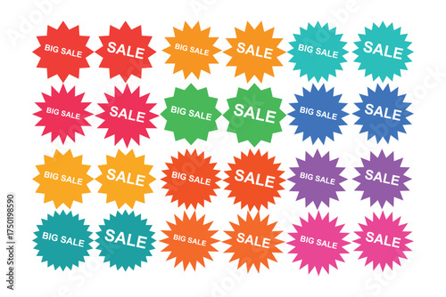 Colorful Sale Starburst Stickers Promotion and Retail Marketing Concept