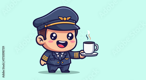Cartoon pilot with coffee
