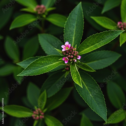 Vibrant green foliage provides a stunning backdrop for delicate, colorful blossoms, showcasing the beauty of nature's growth and renewal ,alive ,colorful ,stem