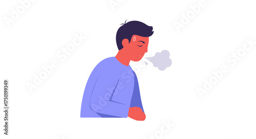 Man feeling sick with fever and cough, vector design for health awareness campaigns, depicting flu symptoms for informational content, illness prevention