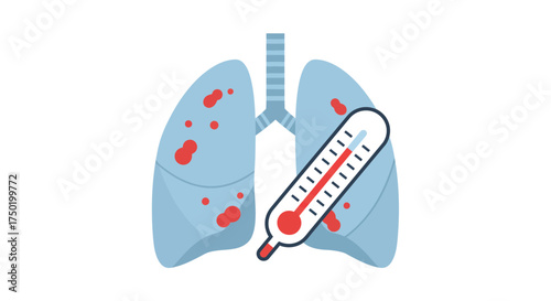 Concerned lungs with fever showing symptoms, illustrating respiratory illness, pneumonia and bronchitis, or flu and coronavirus infection