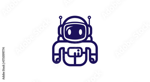 Stylized blue cartoon of astronaut, front-facing, on white background