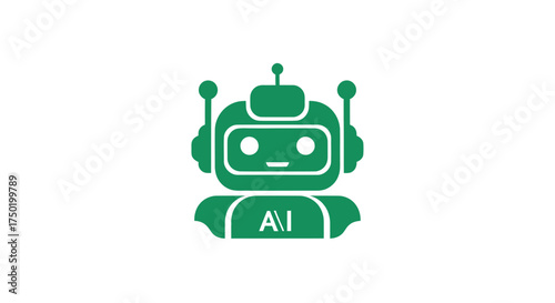 Green robot figure on white, with rounded head, torso, and antenna