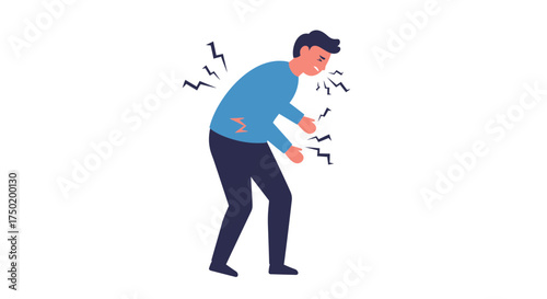 Man experiencing acute back pain, seeking relief from discomfort, health awareness and medical illustration highlighting lumbar pain, chiropractic issues