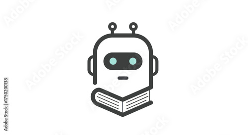 Simple icon of a robot with a book