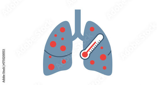 Thermometer inside lungs signals sickness, offering a visual for healthcare, medical research, and disease awareness campaigns with impactful clarity.