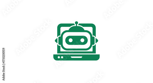 Green tech icon robot head within laptop display